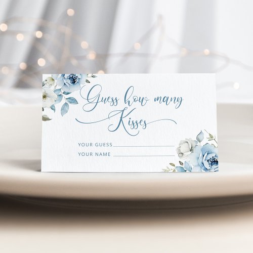 Dusty blue floral how many kisses bridal game enclosure card