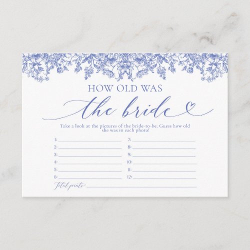 Dusty Blue Floral How Old Was The Bride Game Enclosure Card