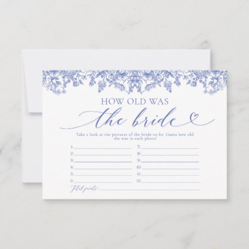 Dusty Blue Floral How Old Was The Bride Game Invitation