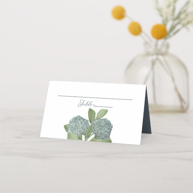 Dusty Blue Floral Hydrangea Simple Elegant Place Card (Front)