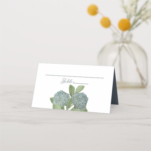Dusty Blue Floral Hydrangea Simple Elegant Place Card