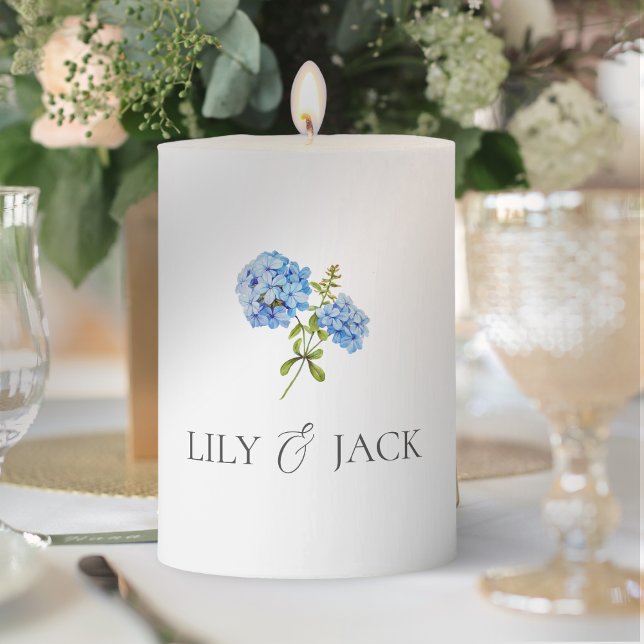 Dusty Blue Floral Hydrangea Wedding Event  Pillar Candle (Creator Uploaded)