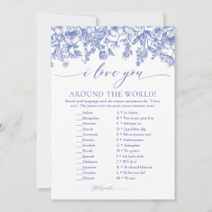 Dusty Blue Floral I Love You Around the World Game Invitation