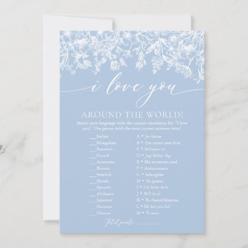 Dusty Blue Floral I Love You Around the World Game Invitation