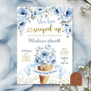 Dusty Blue Floral Ice Cream Scooped Bridal Shower Invitation