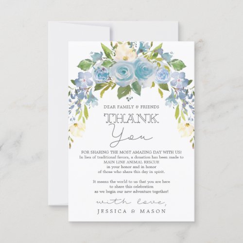 Dusty Blue Floral In Lieu of Favors Place Card