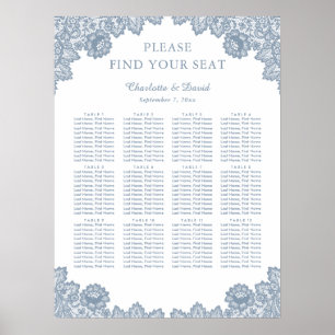 Dusty Blue Floral Lace Wedding Seating Chart 12