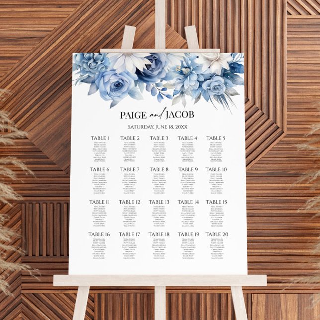 Dusty Blue Floral Large Wedding Seating Chart Foam Board (Creator Uploaded)