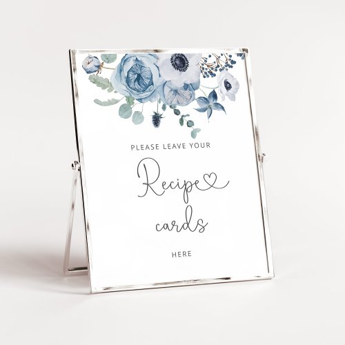 Dusty blue floral leave your recipe card here poster