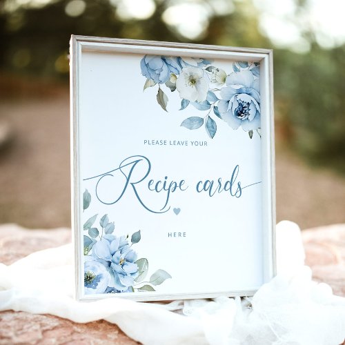 Dusty blue floral leave your recipe card here poster