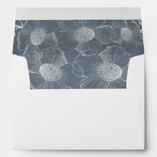 Dusty Blue Floral Line Art Envelope