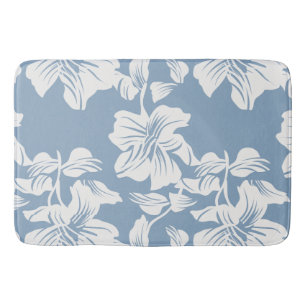 Dusty Blue Floral Line Art Plush Bath Mat