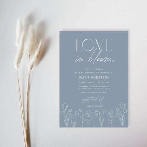 Dusty Blue Floral Love in Bloom Bridal Shower Invitation
