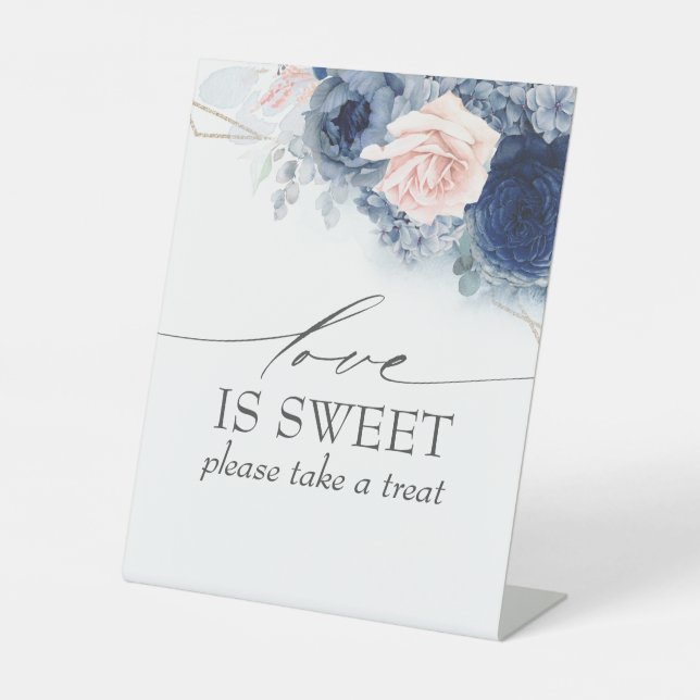 Dusty Blue Floral Love is Sweet Treats Pedestal Sign (Front)
