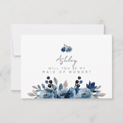 Dusty Blue Floral Maid of Honor Invitation