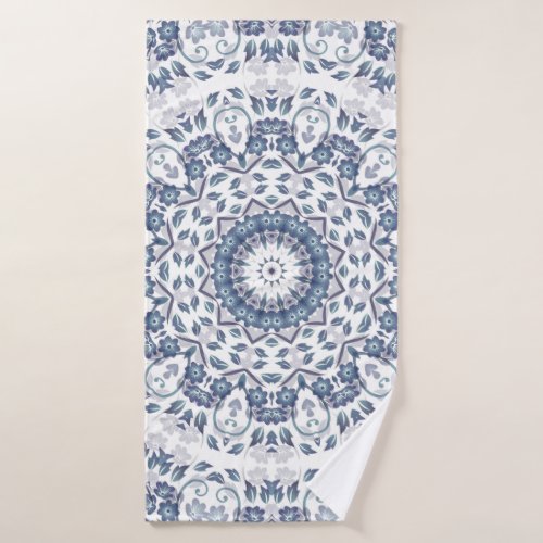 Dusty Blue Floral Mandala Bath Towel