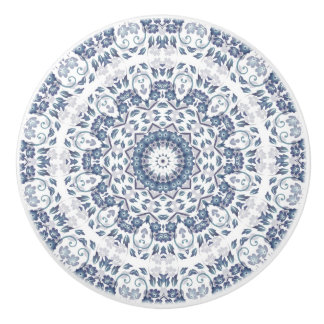  Dusty Blue Floral Mandala Ceramic Knob