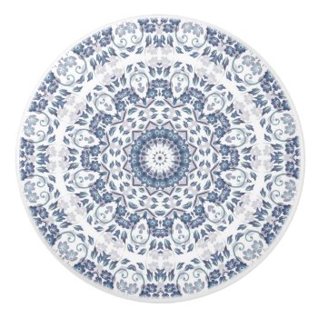Dusty Blue Floral Mandala Ceramic Knob by NinaBaydur at Zazzle