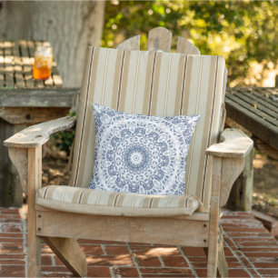 Dusty Blue Floral Mandala Outdoor Pillow