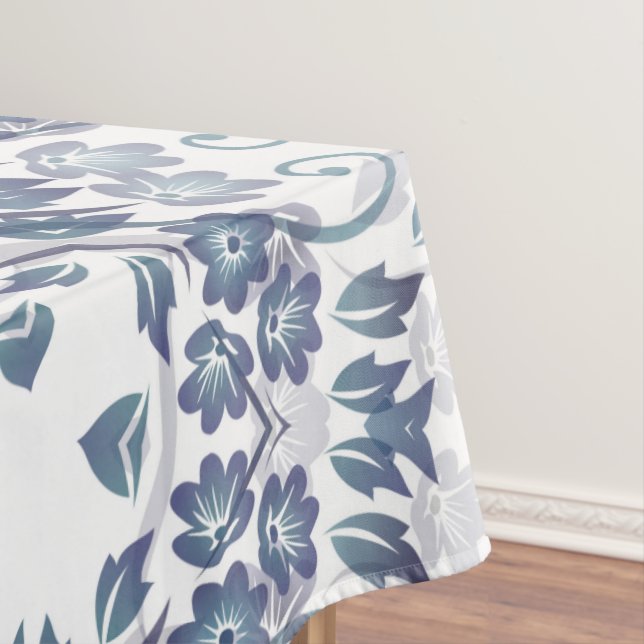 Dusty Blue Floral Mandala  Tablecloth (In Situ)