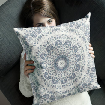 Dusty Blue Floral Mandala Throw Pillow by NinaBaydur at Zazzle