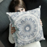 Dusty Blue Floral Mandala Throw Pillow at Zazzle