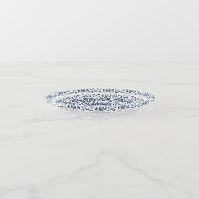  Dusty Blue Floral Mandala Trinket Tray (Angled)