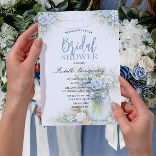 Dusty Blue Floral Mason Jar Bridal Shower Invitation