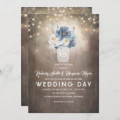 Dusty Blue Floral Mason Jar Rustic Country Wedding Invitation (Front/Back)