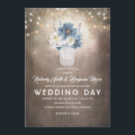 Dusty Blue Floral Mason Jar Rustic Country Wedding Invitation<br><div class="desc">Dusty blue flowers mason jar rustic country wedding invitations</div>