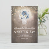 Dusty Blue Floral Mason Jar Rustic Country Wedding Invitation (Standing Front)
