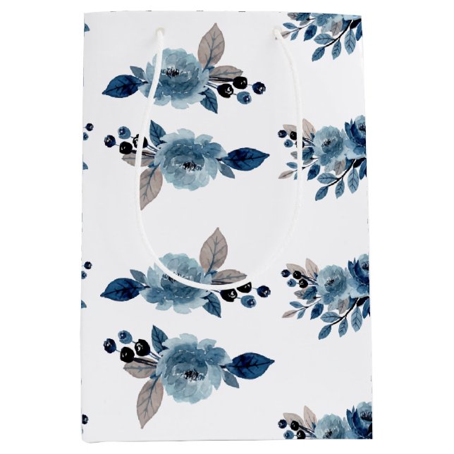 Dusty blue floral medium gift bag (Front)