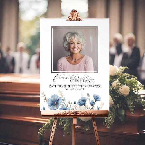 Dusty Blue Floral Memorial Funeral Poster        