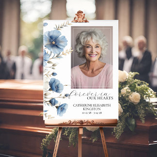 Dusty Blue Floral Memorial Funeral Poster