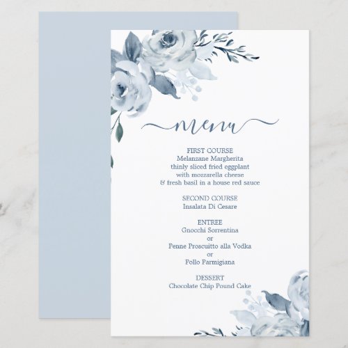 Dusty Blue Floral Menu Card