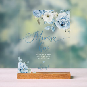 Dusty blue floral Mimosa bar Acrylic Sign