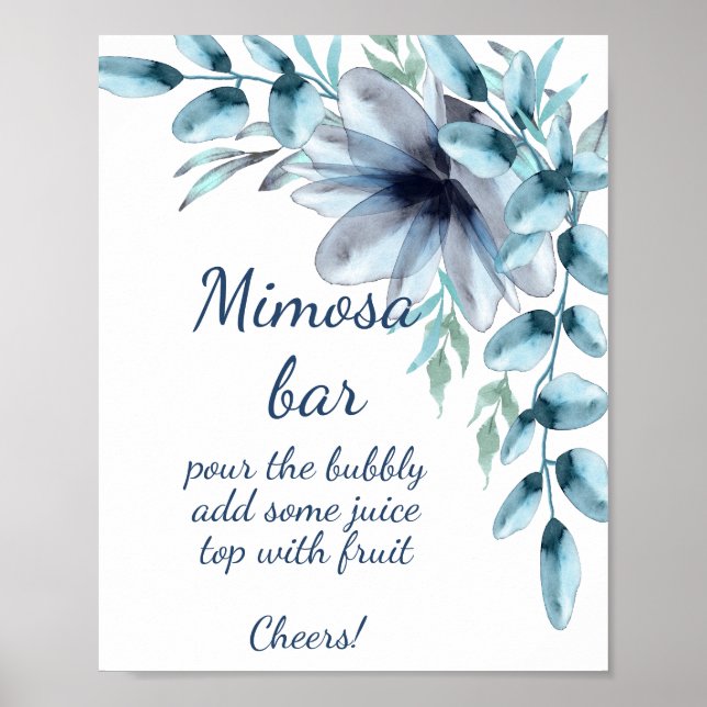 Dusty blue floral Mimosa bar Poster (Front)