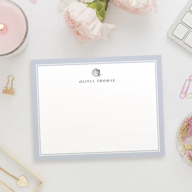 Dusty blue floral minimal personalized Stationery Note Card | Zazzle