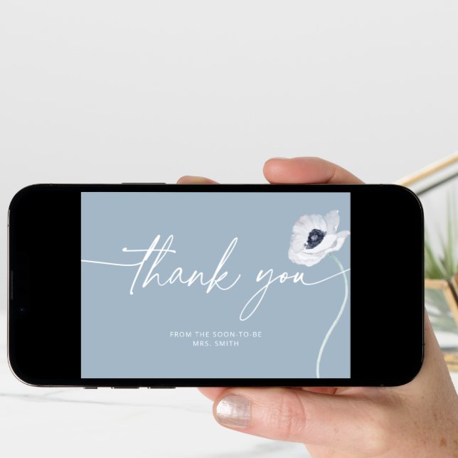 Dusty blue floral minimalist wedding thank you card (Front Digital)