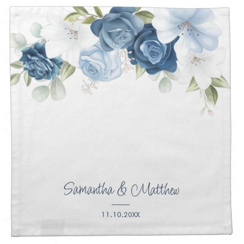 Dusty Blue Floral Modern Custom Wedding Cloth Napkin