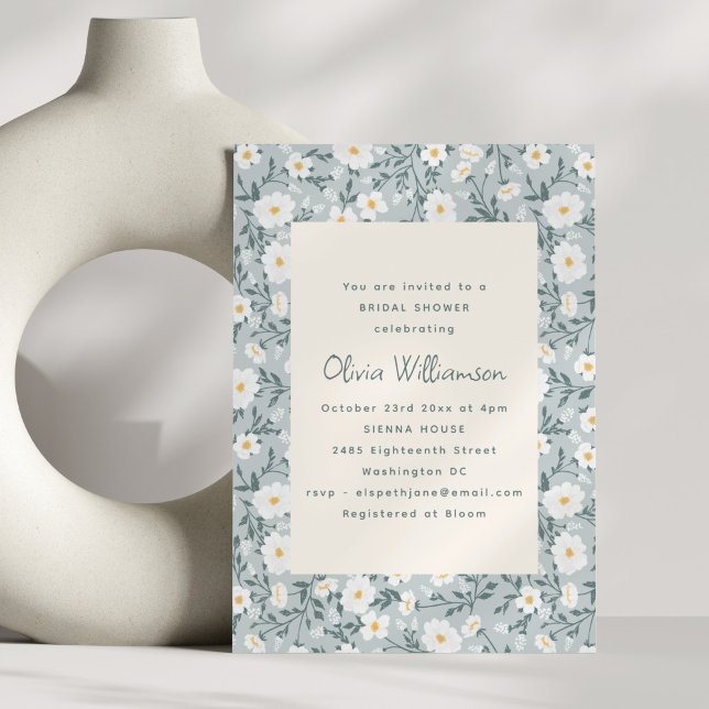 Dusty Blue Floral Modern Spring Bridal Shower Invitation (Creator Uploaded)