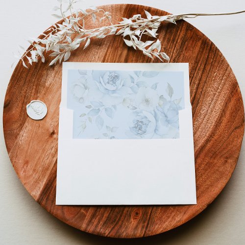 Dusty blue floral modern wedding envelope liner