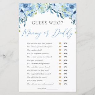 Dusty Blue Floral Mommy or Daddy Baby Shower Game