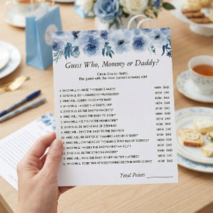 Dusty Blue Floral Mommy or Daddy Baby Shower Game  Flyer