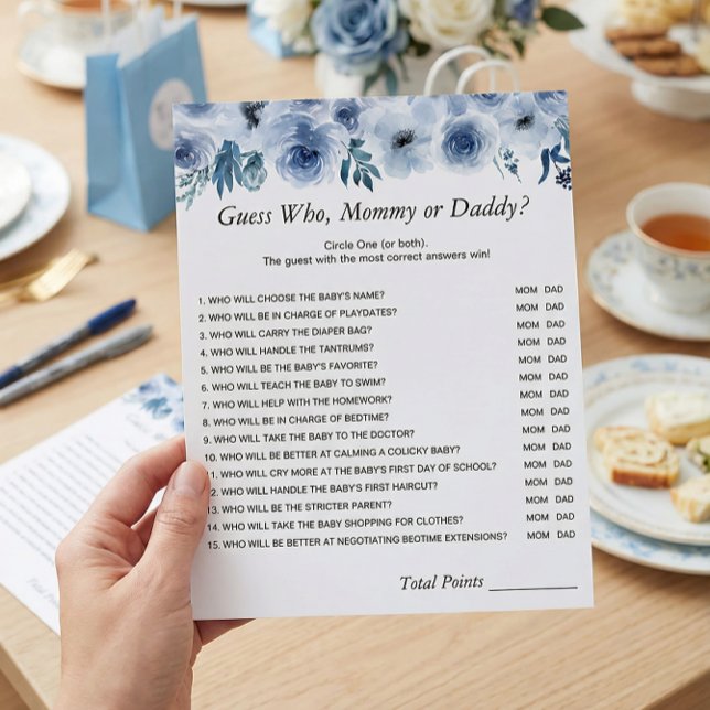 Dusty Blue Floral Mommy or Daddy Baby Shower Game  Flyer (Creator Uploaded)