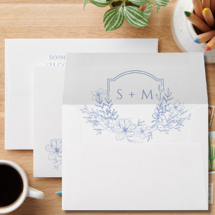 Dusty Blue Floral Monogram Crest A7 Envelope