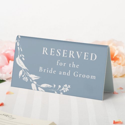 Dusty Blue Floral Monogram Custom Reserved For Table Tent Sign