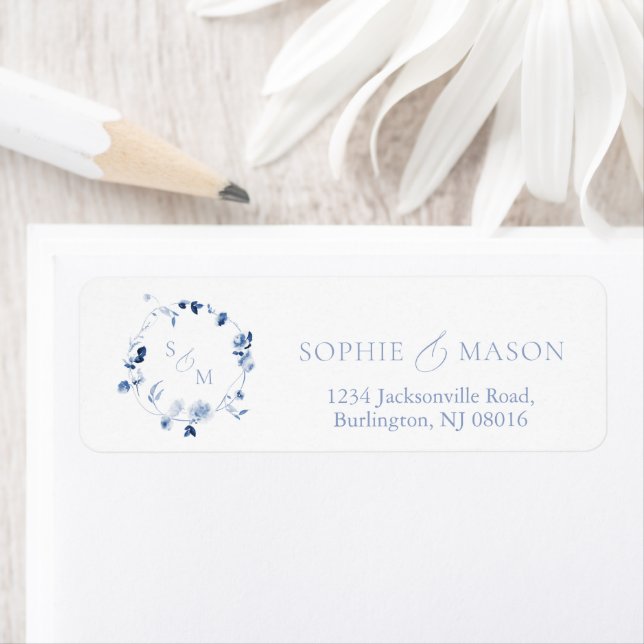 Dusty Blue Floral Monogram Label (Insitu)