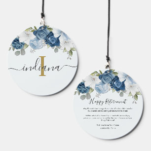 Dusty Blue Floral Monogram Retirement Personalized Wind Chime
