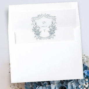 Dusty Blue Floral Monogram Wedding Crest Envelope Liner